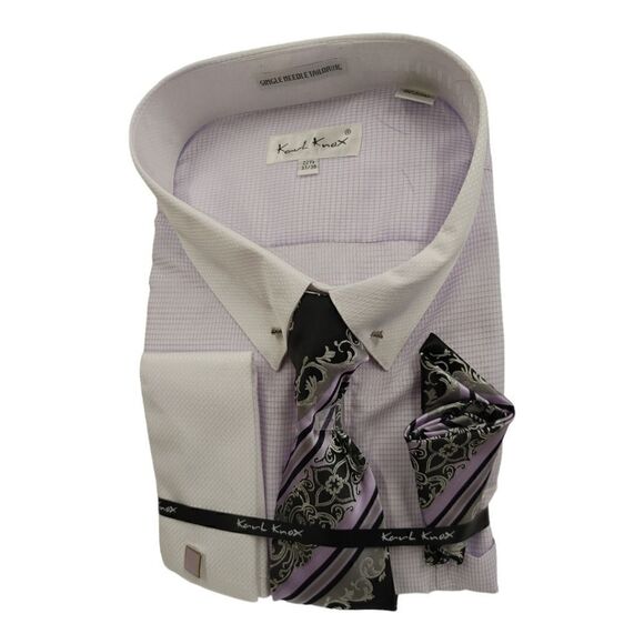 MEN'S KARL KNOX "X-SIZE" 22 1/2 X 37-38 LAVENDER-WHT BOX CHECK COMBO SET SX4435. - Picture 2 of 5